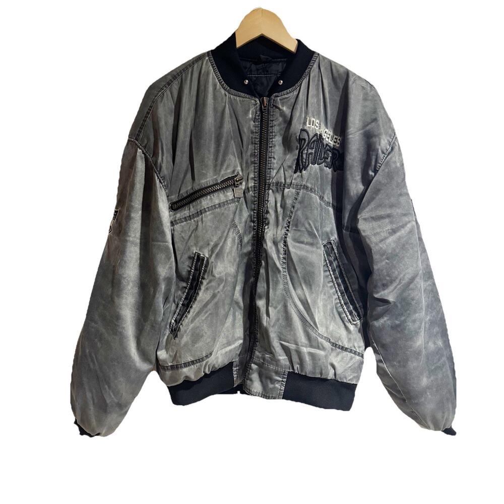 Vintage Los Angeles Raiders Bomber Jacket Nutmeg Mens Large Gray NFL Football